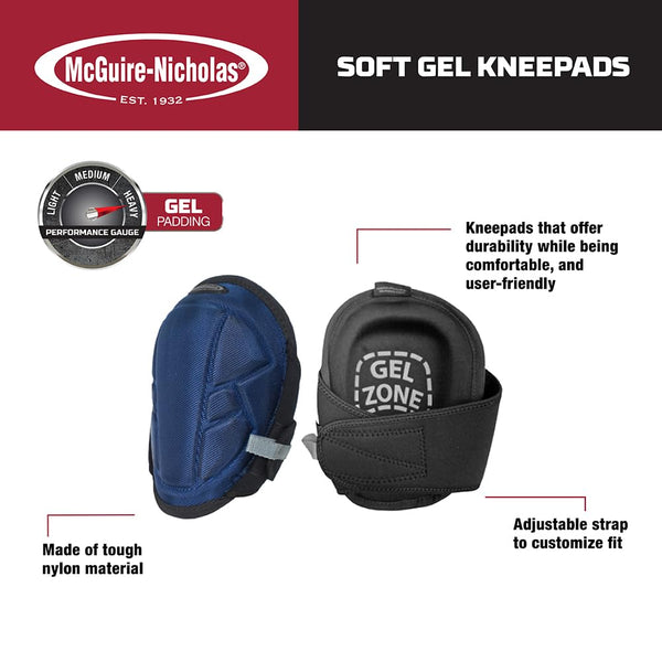 McGuire-Nicholas Gel Lite Flooring Pro Knee Pads, 1 Pair, Navy/Black | Flooring Knee Pads for Men and Women,Soft Gel Adjustable Knee Pads support