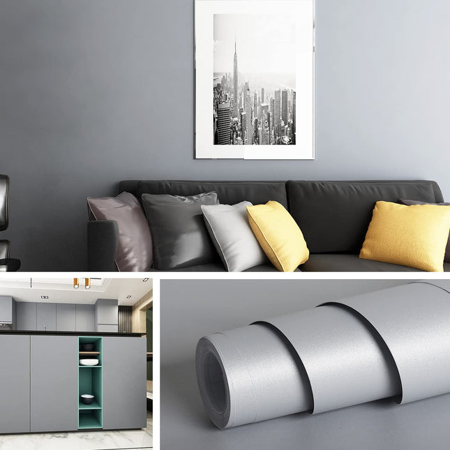 Livelynine Light Grey Wallpaper Peel and Stick Modern Grey Contact Paper for Cabinets Counters Countertops Vinyl Wall Pa