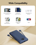VRURC Portable Charger Built-In Cables and AC Wall Plug, USB C Power Bank 10000Mah, Travel Essentials Phone Charger Compact Lightweight External