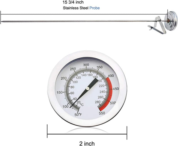 Deep Fryer/Candy/Turkey Thermometer with Clip&15 inch stem - Professional Kitchen Pot Fryer,Stainless Steel Fry Oil Thermometer for Frying,Candy