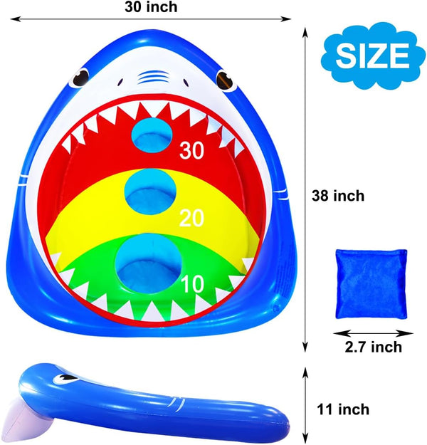 Kids Fun Pool Toys,Inflatable Shark Cornhole Board Floating Water Game Outdoor Swim Play for Adults Family,Cool Summer Party Gift for 6 7 8 9 10