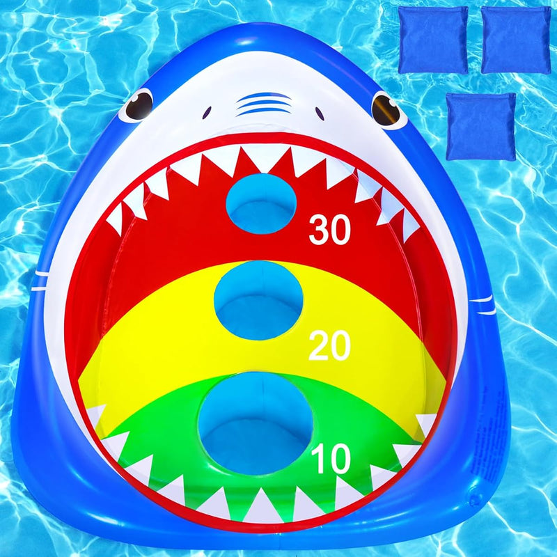 Kids Fun Pool Toys,Inflatable Shark Cornhole Board Floating Water Game Outdoor Swim Play for Adults Family,Cool Summer Party Gift for 6 7 8 9 10