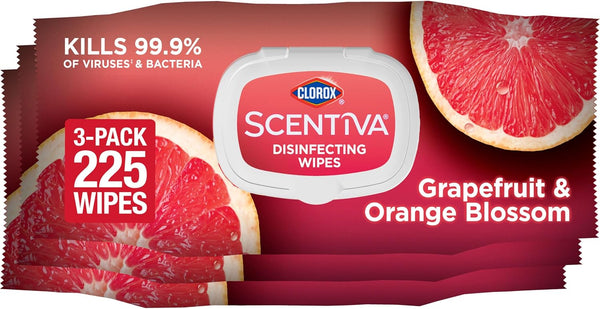 CLOROX Scentiva Disinfecting Wipes, Grapefruit and Orange Blossom, 75 Ct., Pack of 3 (Pack May Vary)