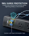 PLUGTUL Desk Clamp Power Strip 6FT, Outlet Station with 3 Outlets, PD 20W Fast Charging, Flat Plug, 14 Gauge, 980J Surge Protector, Black Power