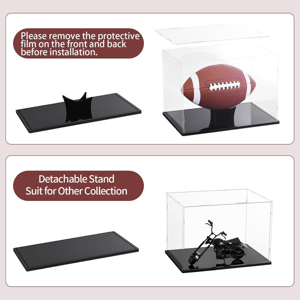 Football Display Case Full Size, Acrylic Clear Box with Stand, UV Protected Memorabilia Holder, for Autographed Football Fans & Collectors, Sports