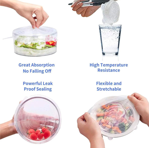 Silicone Lids for Food Storage - 100% Food Grade Silicone Stretch Lids - 6 Different Sizes - Dishwasher/Microwave Safe Flexible Reusable Bowl