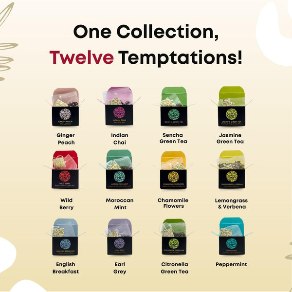 Ceremonie Tea Herbal Variety Pack - Kosher Set - Assorted Sampler with 12 Individually Wrapped Silky Mesh Herbal Bags - Single Serve Pouches