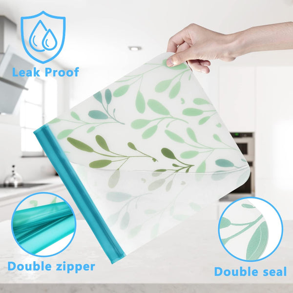 10 Pack Dishwasher Safe Reusable PEVA Food Storage Bags, Leak proof Reusable Freezer Bags for Food Storage Home Organization Traval & Make-up BPA