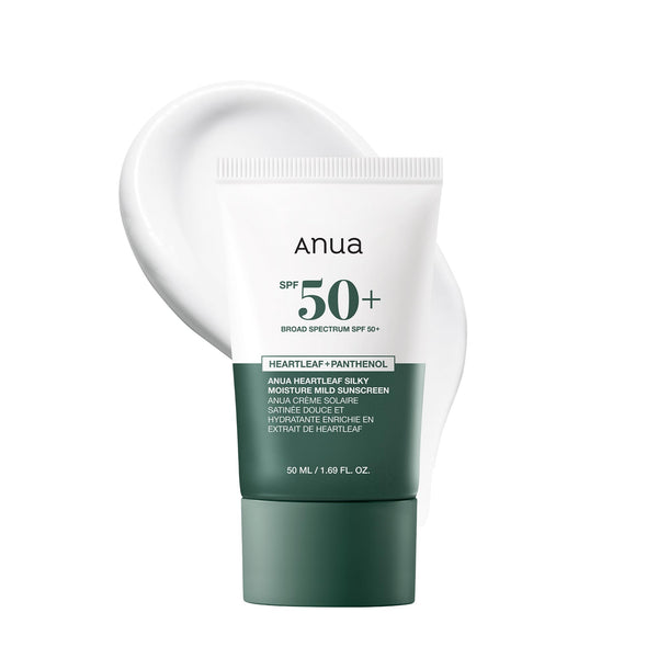 Anua Heartleaf Silky Moisture Mild Sunscreen, Broad Spectrum SPF 50+ with Moisturizing Formula, Lightweight Korean Sunscreen, Natural Finish,
