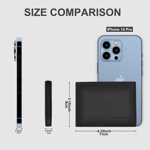 Chelmon Slim Wallet for Men ID Window with RFID Blocking Front Pocket Minimalist Bifold Bussiness Card Holder Gift for Men Black
