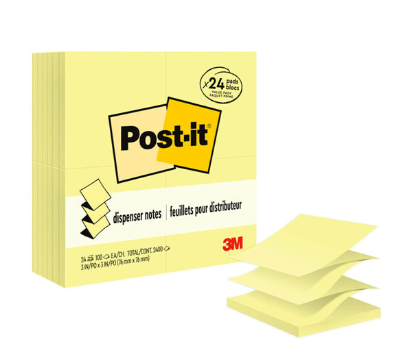 Post-it Pop-up Notes, 3 x 3 in, Canary Yellow, 24 Pads, 100 Sheets/Pad | School Supplies, Office Products, Accordion Sticky Notes work with Pop-Up