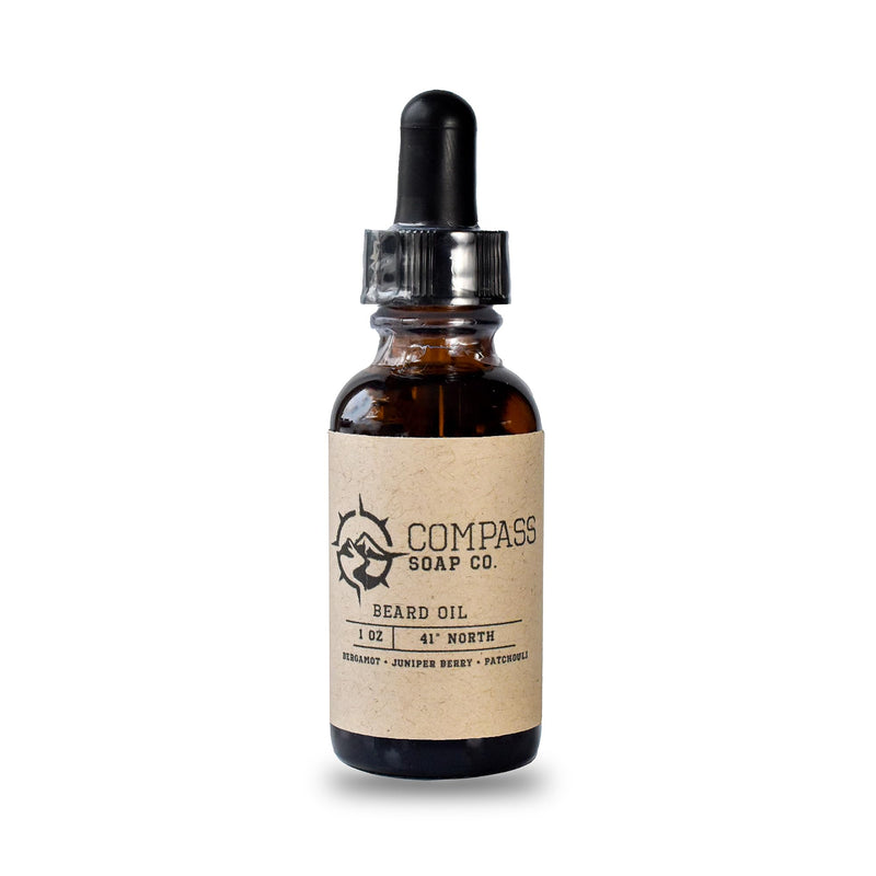 Compass Soap's 41° North - Natural Beard Oil for Men | Beard Oil for Nourishment and Hydration | Infused with Bergamot, Juniper Berry & Patchouli