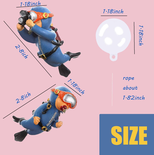 2-Pack Tank Decorations, Cute Little Diver, Aquarium Decoration Accessories Ornaments with Float Ball, Playmate for Tank