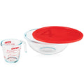 Pyrex Smart Essentials 3-Piece Glass Prep Set, 4-QT Glass Mixing Bowl with Lid and 2-Cup Measuring Cup, Dishwasher, Microwave and Freezer Safe,
