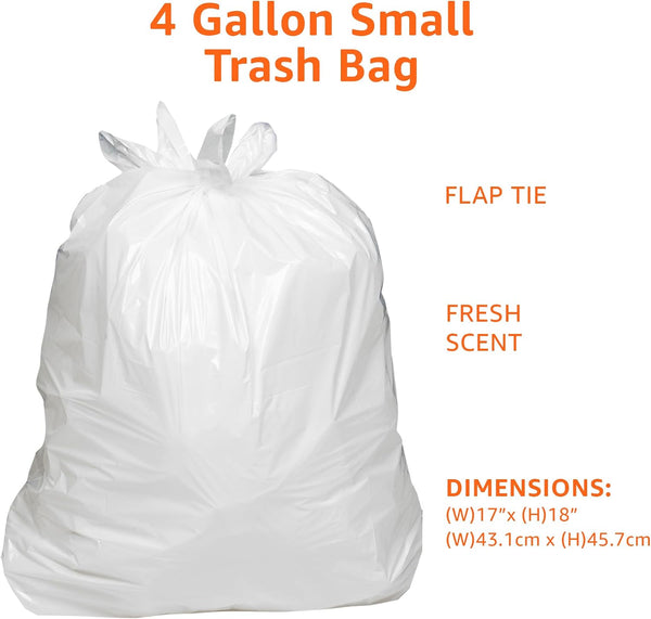 Amazon Basics Small 4 Gallon Trash Bags with Flap Ties, Fresh Scent, Odor Control, 0.5 mil Thick, 80 Count 80 Count (Pack of 1)