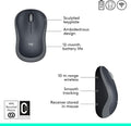 Logitech M185 Wireless Mouse, 2.4Ghz with USB Mini Receiver, 12-Month Battery Life, 1000 DPI Optical Tracking, Ambidextrous Pc/Mac/Laptop - Swift Grey