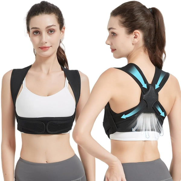 Posture Corrector for Women, 3Rd Gen. Adjustable Back Support with Shoulder Brace, Back Straightener and Pain Relief for Men, Black (Small/Medium)