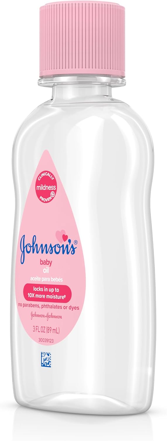Johnson's Baby Oil, Pure Mineral Oil to Prevent Moisture Loss for Newborn, Kids, & Adults, Gentle, Soothing Baby Massage Oil, Dry Skin Relief,