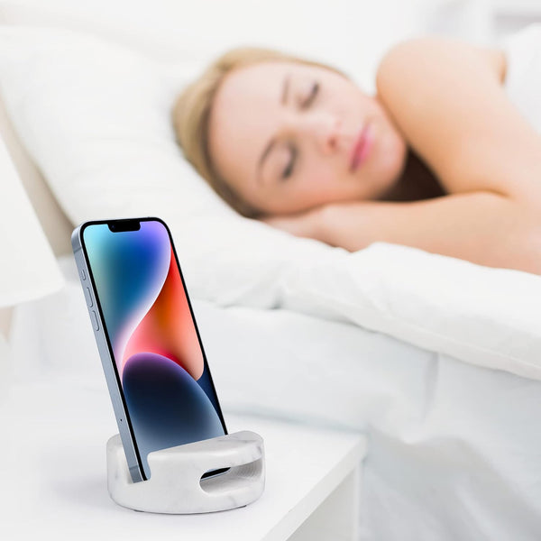 CHISELED ST DF SK Elegant and Versatile White Marble Phone Stand with Sound Amplified Output iPhone Phone Holder Function for Office Desk,Kitchen