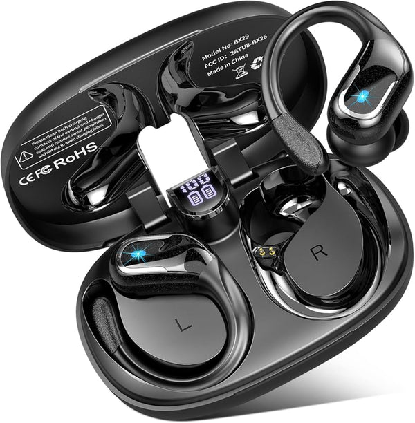 Wireless Earbud Bluetooth 5.4 Headphones 75Hrs Playtime, 2025 Bluetooth Earbuds Deep Bass Noise Cancelling Mic, over Ear Bud with Sport Earhooks,