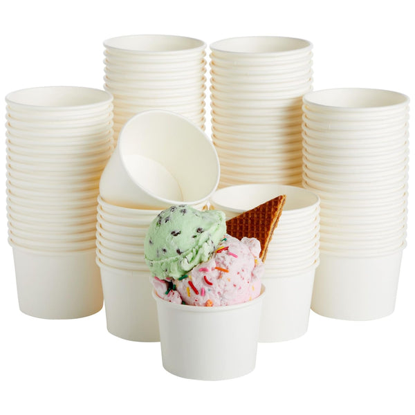 Juvale Ice Cream Cups - 8 oz, White, 100 Count - Disposable Paper Dessert & Sundae Cups & Ice Cream Bowls for Sundae Bar 100 Count (Pack of 1)