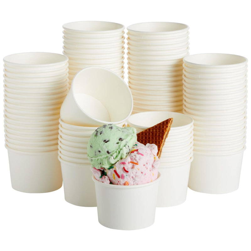 Juvale Ice Cream Cups - 8 oz, White, 100 Count - Disposable Paper Dessert & Sundae Cups & Ice Cream Bowls for Sundae Bar 100 Count (Pack of 1)