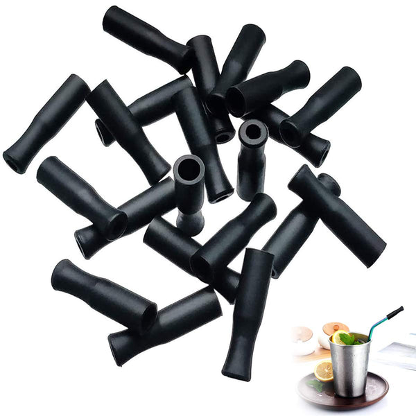 21Pcs Reusable Silicone Straw Tips, Stainless Straw Tips, Black Food Grade Straws Tips Covers Fit for 6mm Wide Stainless Steel Straws And Glass Straws