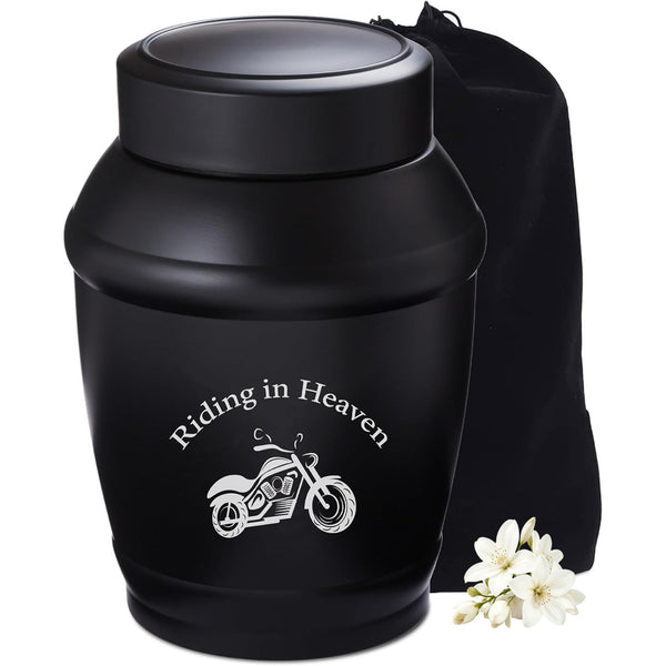 Medium Urn for Ashes Adult Male with Motorcycle, 5.7 Inch Black Decorative Medium Size Urns for Human Ashes Adult Male/Dad/Men/Son