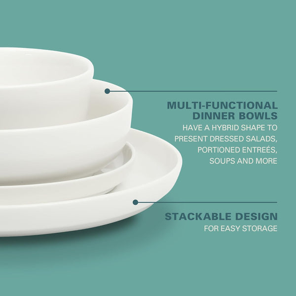 Gibson Home Plates and Bowls Sets - Dinnerware Set for 4, 16-Piece White Dishes — Ceramic Dish Set| Microwave & Dishwasher Safe Dishes - Oslo
