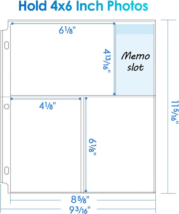MaxGear 30 Pack 4x6 Photo Sleeves for 3 Ring Binder (180 Pictures),3 Pocket 4" x 6"-3 pockets 30 pack