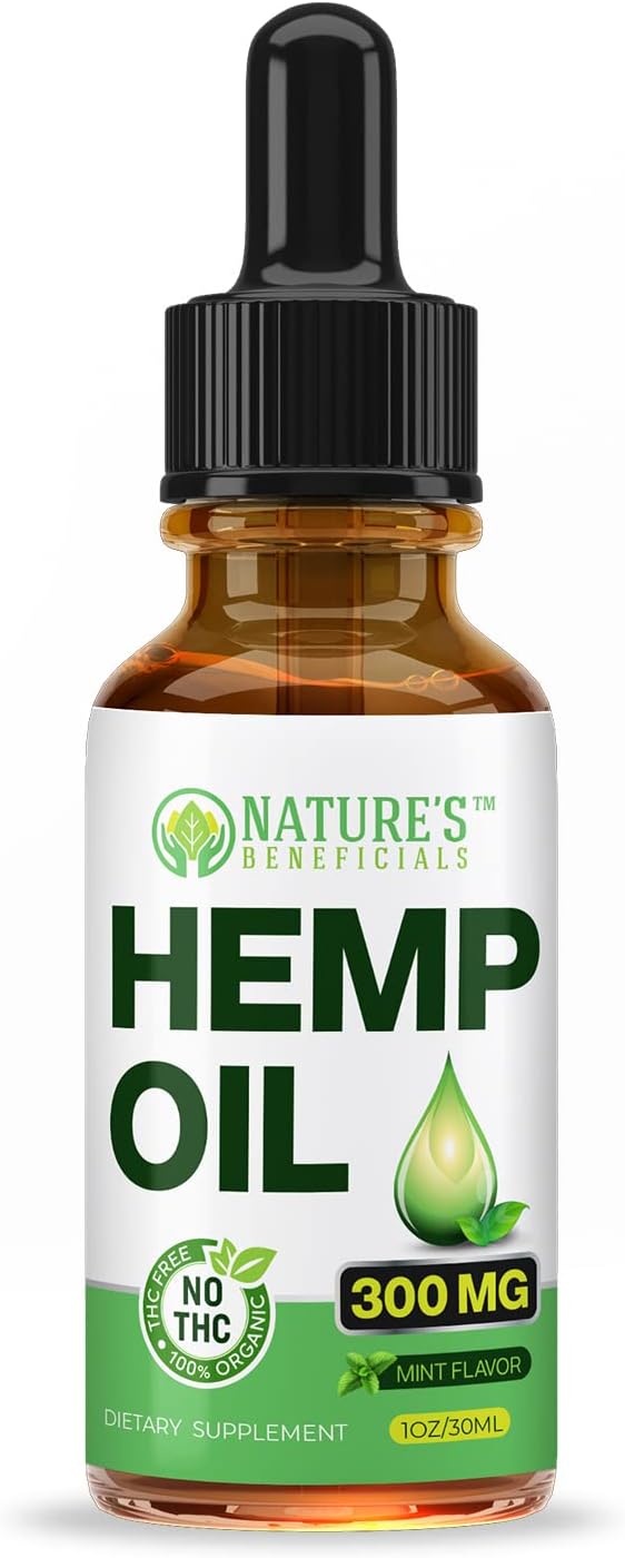NATURE'S BENEFICIALS Organic Hemp Oil Extract Drops, 300Mg - Omega Fatty Acids 3