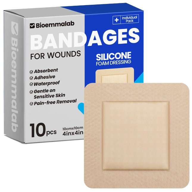 Large Waterproof Bandages 4X4 Silicone Foam Dressing for Sensitive Skin Wound Ca