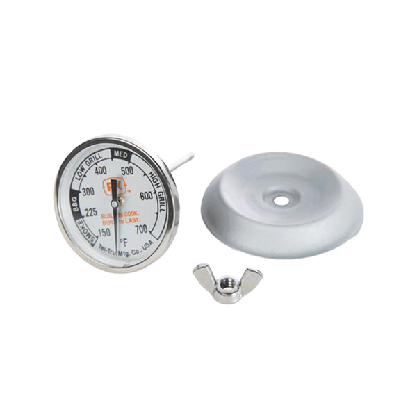 PK Grills Tel-Tru BBQ Grill Thermometer Outdoor Grilling Temperature Gauge Kit, Includes Charcoal/Smoker Thermometer Probe, Wing Nut, and Silver