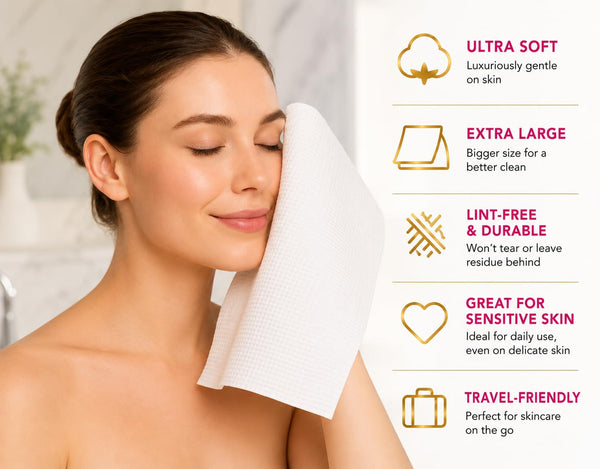 XL Disposable Face Towels – 50 Count Ultra-Soft Lint-Free Dry Facial Wipes, 100% Viscose Towels for Skincare, Makeup Removal & Sensitive Skin