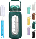 chunmo 64oz Glass Water Bolttles with Straw Half Gallon Large Motivational Water Bottle with Time Marker Sports Water Bottles with Silicone Sleeve