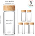 Nuogo 6 Pack Glass Bottles with Lids 12 Oz Juicing Bottles Reusable Wide Mouth Glass Cups Airtight Leak Proof Drinking Milk Water Tea Cups for