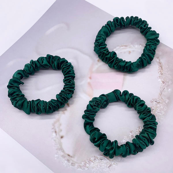 MAXFEEL 100% 22Momme Pure Mulberry Silk Hair Scrunchie Width 1.3cm with Elastic Band Women SIlk Hair Ties (1.3CM-Green-3PCS)