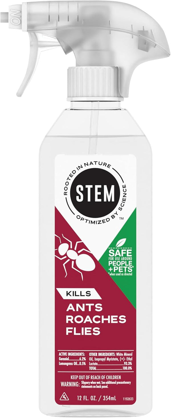 STEM Kills Ants, Roaches and Flies: Plant-Based Active Ingredient Bug Spray, Botanical Insecticide for Indoor and Outdoor Use; 12 Fl Oz (Pack of 1)