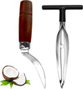 2 PCS Coconut Opener Tool Set Coconut Meat Remover Stainless Steel Coconut Opener Scraper Knife Coconut Punch Tool with Durable Non-Slip Wooden