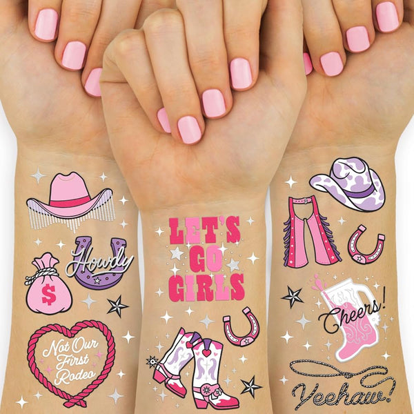 Xo, Fetti Rodeo Birthday Party Temporary Tattoos - 46 Silver Styles | Birthday Decorations, Giddy up Cowgirl Accessory, Rodeo Western Theme Favor,