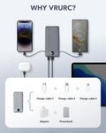 VRURC Portable Charger Built-In Cables and AC Wall Plug, USB C Power Bank 10000Mah, Travel Battery Portable Phone Charger Compact Lightweight