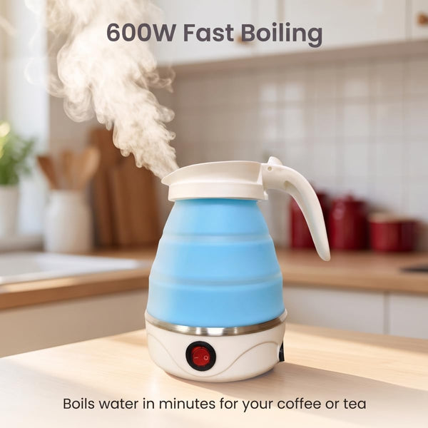 0.6L Small Travel Foldable Electric Kettle Collapsible Coffee Tea Kettle | Automatic Shut-Off,Portable Foldable,Easy Storage Blue