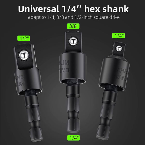 Right Angle Drill Adaptor,4-in-1 Impact Drill Bit Extension,360° Rotatable 1/4 3/8 1/2" Impact Grade Socket Adapter Set,105 Degree Angle