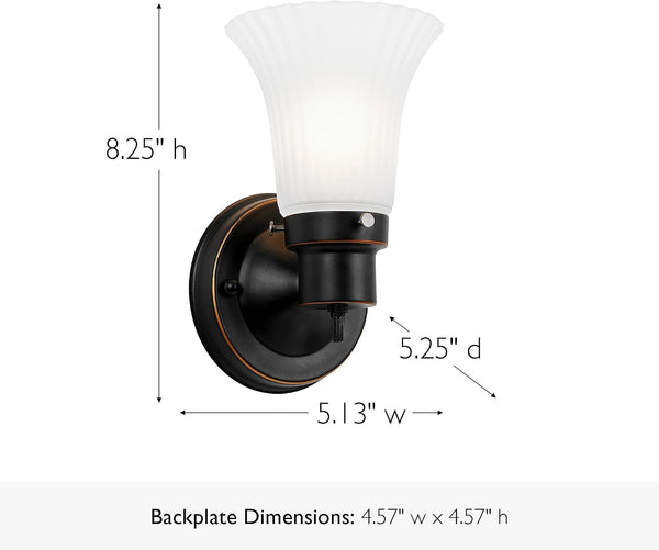 Design House Village Traditional 1-Light Indoor Dimmable Wall Sconce, Frosted Flute Glass, Twist On/Off Switch, Bathroom Bedroom Hallway,