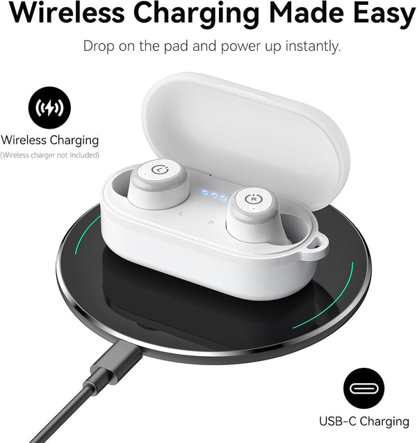 TOZO T10 Wireless Earbuds Powerful Bass Stereo Wireless Charging, APP, IPX8 Matte White