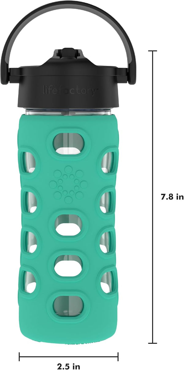 Lifefactory Glass Water Bottle with Pivot Straw Cap, 12 Ounce, Kale