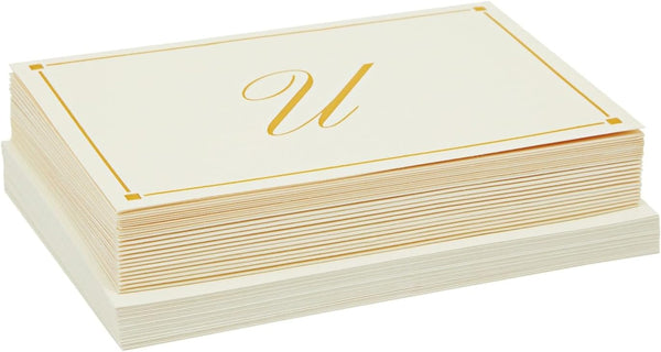 Pipilo Press Envelope Set - 4 x 6 in Ivory, Letter U Monogram, Pack of 24 - Personalized Gold Foil Note Cards & Matching Envelopes - 250 GSM Paper