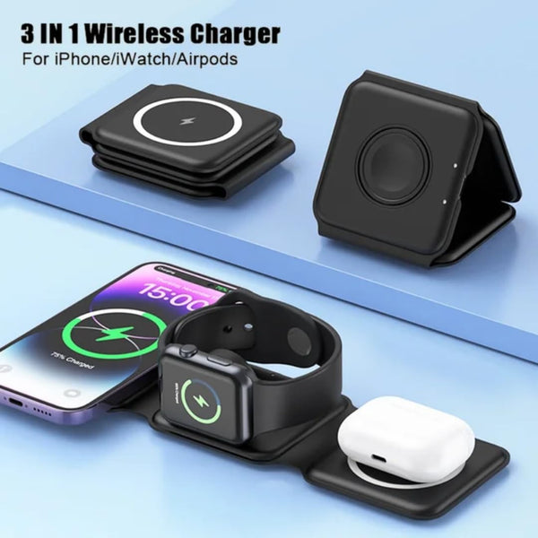 Charging Station is Compatible with Apple Multiple Devices - 3 in 1 Foldable Magnetic Wireless Charger Dock-Travel Charging Pad for iPhone 16 15