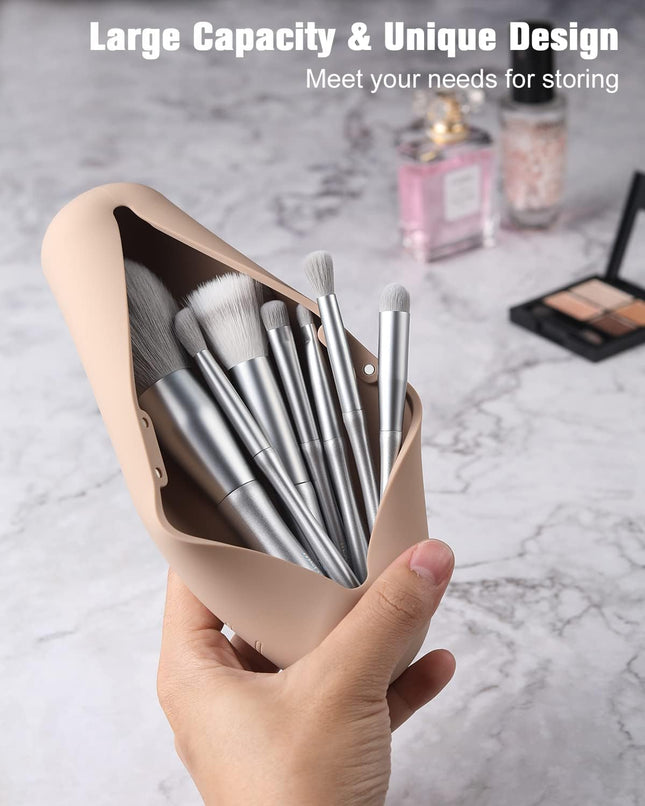 FERYES Large Travel Makeup Brush Holder, Magnetic Anti-Fall Out Silicon Portable