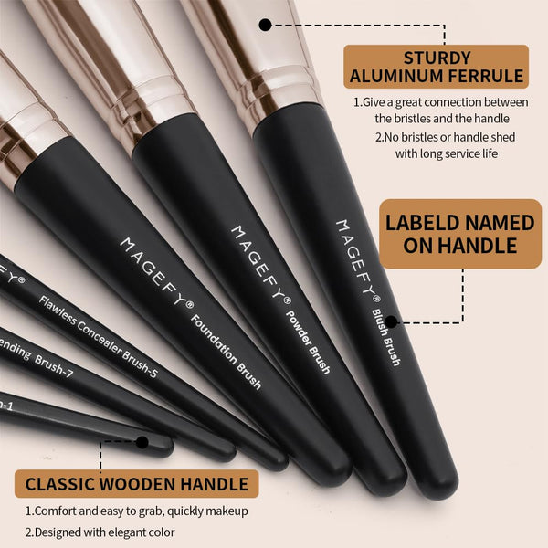MAGEFY Makeup Brushes, 22 Pcs Professional Premium Synthetic Makeup Brush Set with Case, Foundation Eyeshadow Brush Travel Make up Brushes Set